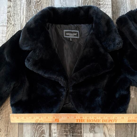 Marcelle Renee Y2K Micro Cropped Black Faux Fur Bolero Style Coat Jacket Medium - Picture 5 of 8